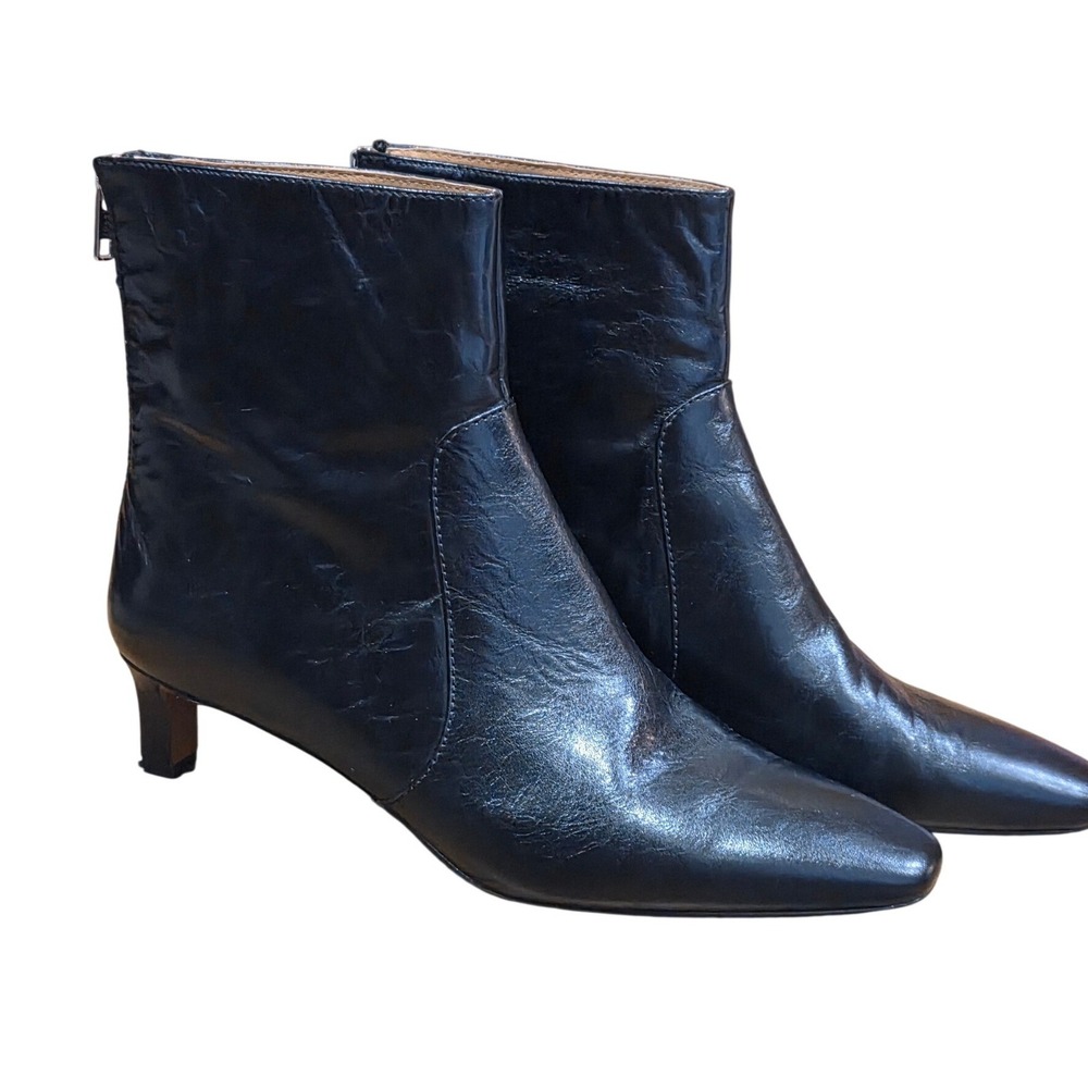 Madewell The Dimes Crinkled Leather Kitten Heel Boots Edgy Preppy Low Black Corp